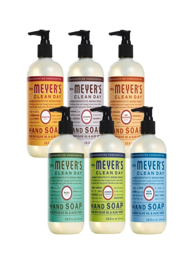 Mrs. MEYER'S Clean Day Liquid Hand Soap 6 Pack Variety Pack, Clementine, Basil, Lavender, Rain Water, Oat Blossom, Lemon Verbena, 12.5 OZ Each, 1 CT - Image 1
